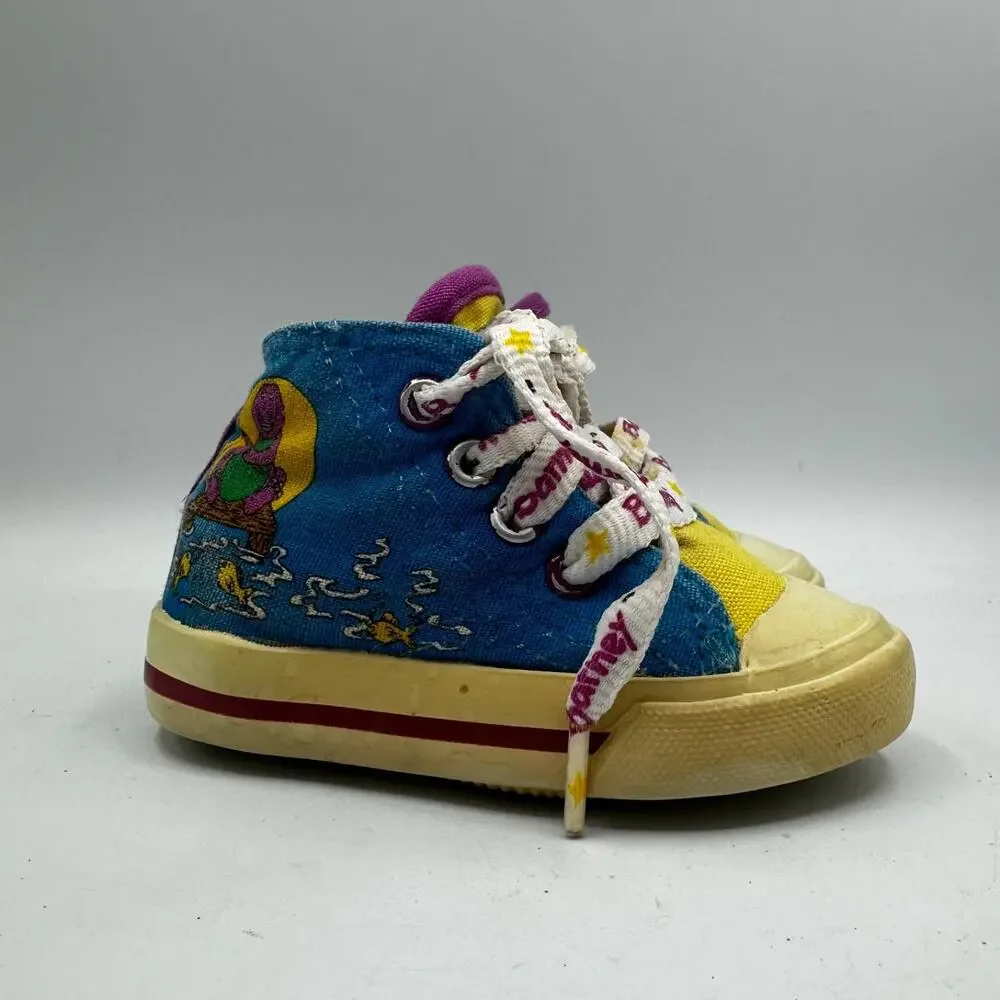 Vintage 1993 BARNEY Purple Dinosaur Lace Up Shoes Toddler Size 4 READ